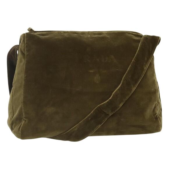 PRADA Shoulder Bag Velor Khaki - Picture 1 of 12